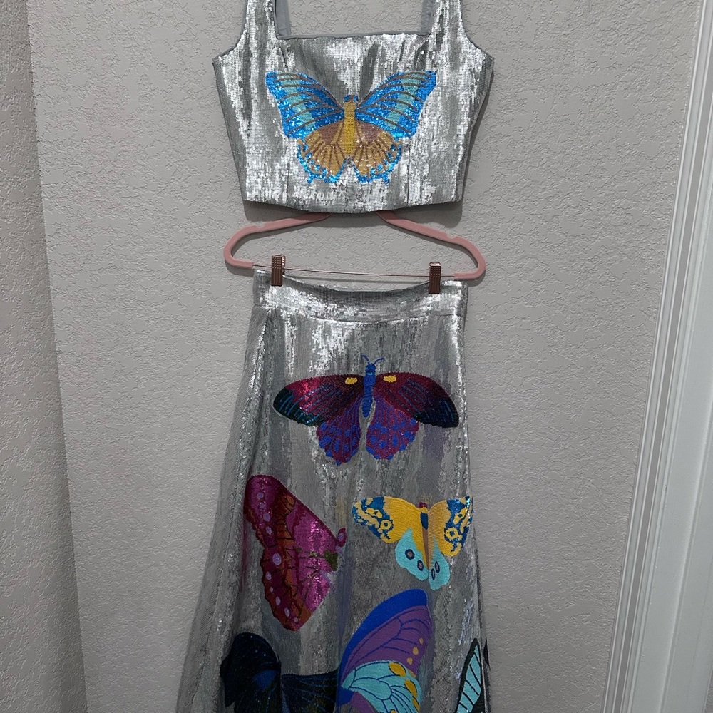 Women’s Queen of Sparkles Silver 2 piece Butterfly Dress